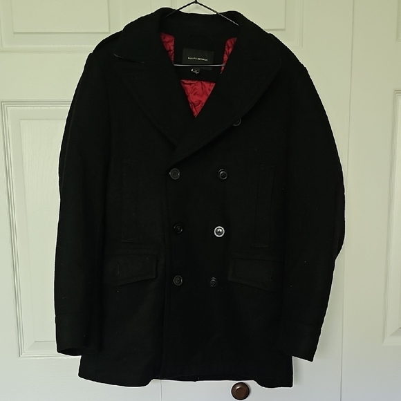 Banana Republic Black Pea Coat Classic Wool Design - Picture 1 of 7